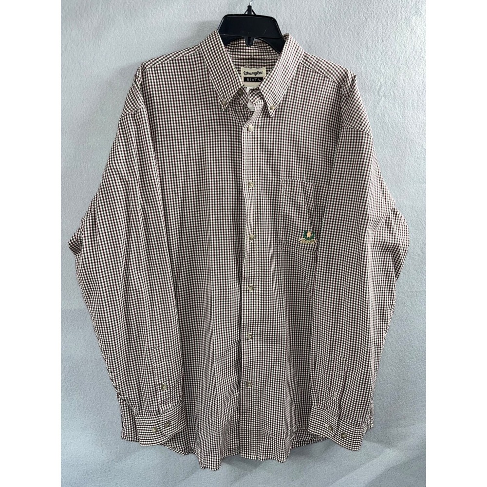 Wrangler Riata Men's Long Sleeve Button Front Shirt Wine Green White Plaid XL